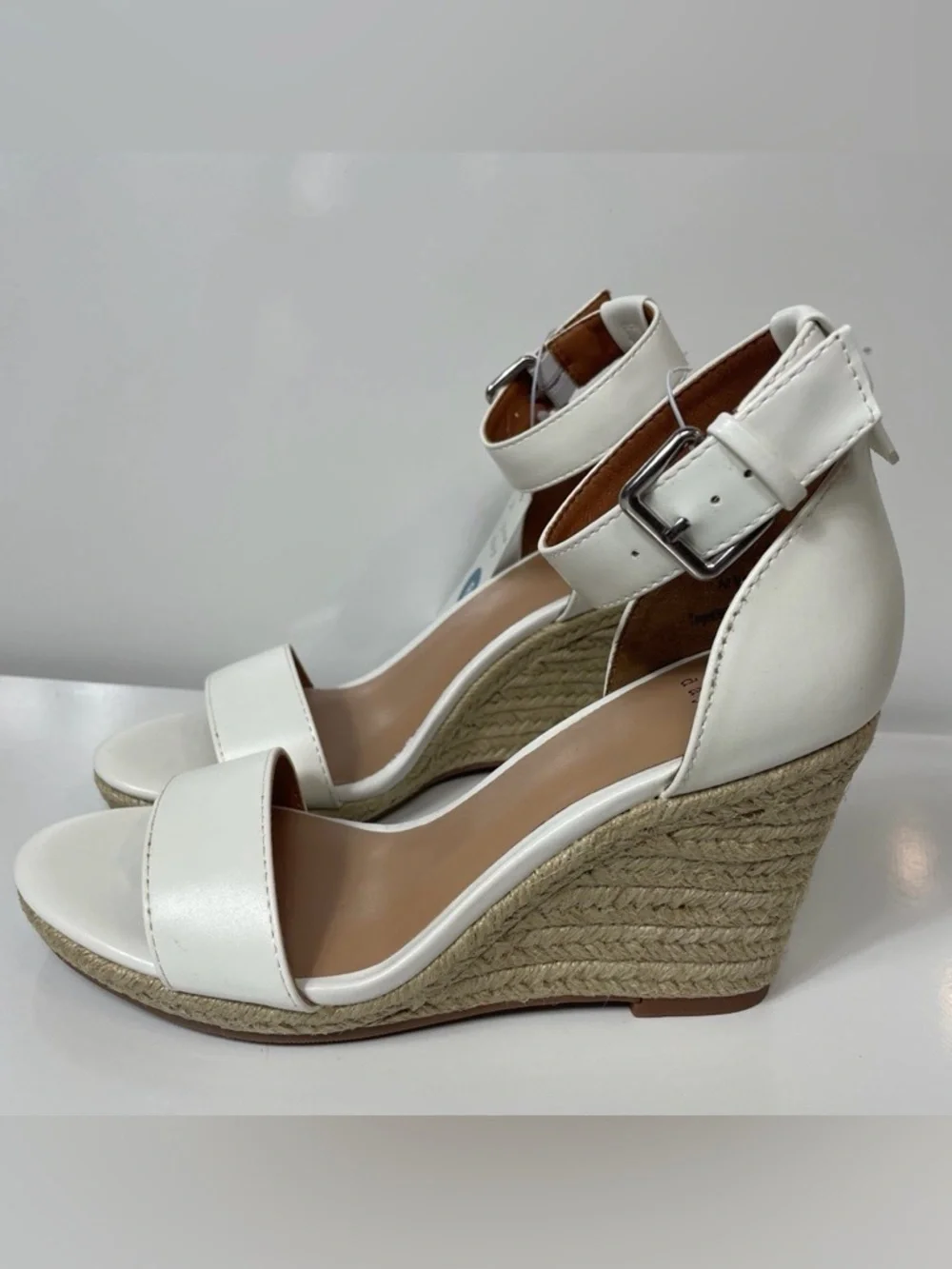 A New Day Lola Espadrille Wedge Sandals Womens Size 8 White Ankle Strap Summer